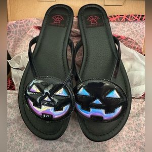 Strangecvlt Holographic Pumpkin Flip Flops
